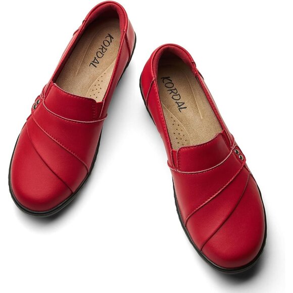 Kordal Women's Red Slip-Ons Lightweight Leather Stylish Casual Loafers Shoes - Picture 9 of 9